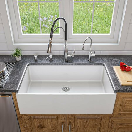 Alfi Brand White 36" Smooth Apron Sgl Bowl Fireclay Farm Sink AB536-W